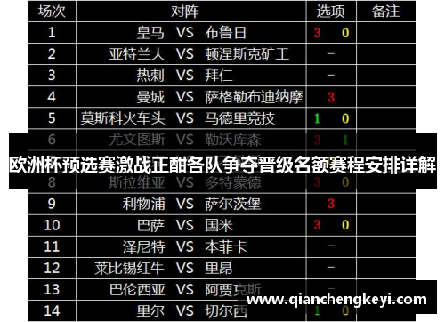 欧洲杯预选赛激战正酣各队争夺晋级名额赛程安排详解